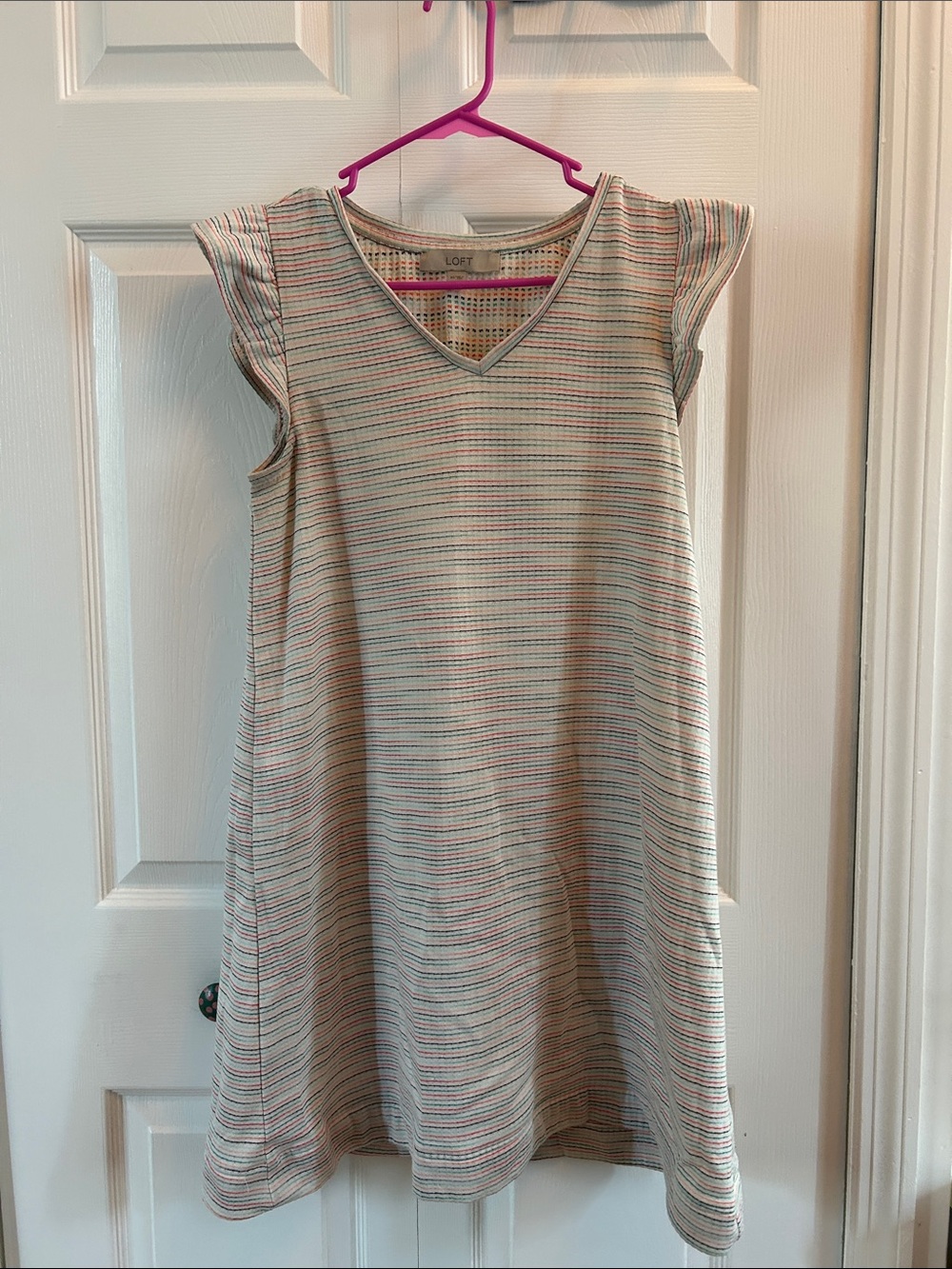LOFT XS mini dress Cream Multistripe V-Neck Sleeveless Dress